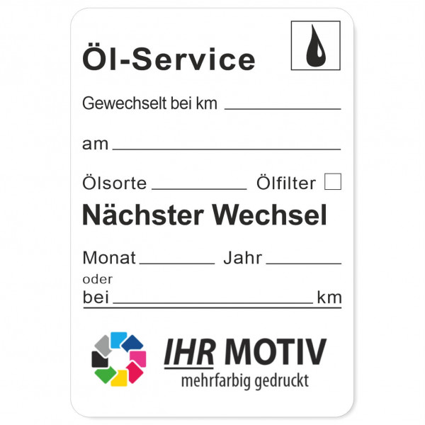 Service-Aufkleber aus PVC-Folie, Größe: 45 x 65 mm, Motiv Öl-Service