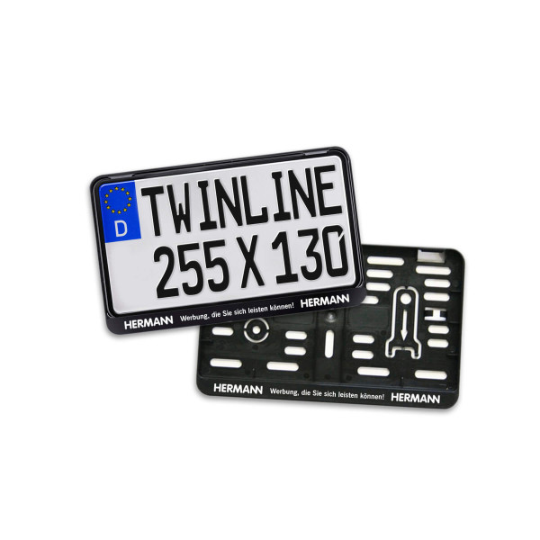 Kennzeichenhalter TWINLINE schwarz Größe: 255 x 130 mm für Motorräder und Landmaschinen 1c Siebdruck