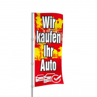 Fahne "Wir kaufen Ihr Auto", Design rot Fahne "Wir kaufen Ihr Auto", Design rot