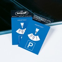 Parkscheibe aus selbsthaftender Adhäsionsfolie Parkscheibe aus selbsthaftender Adhäsionsfolie