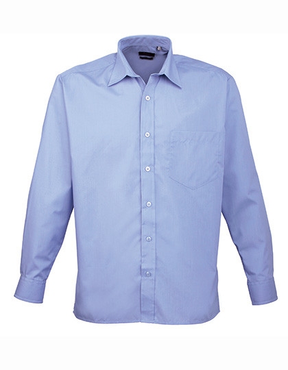 Men's Poplin Long Sleeve Shirt individuell bestickt Mid Blue