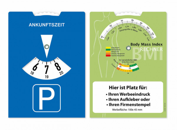 Parkscheibe aus Karton mit BMI-Rechner