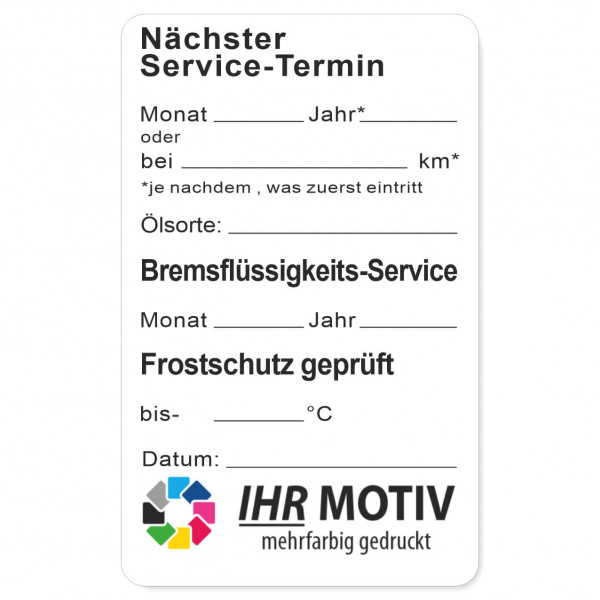 Service-Aufkleber aus PVC-Folie, Größe: 50 x 80 mm, Motiv Service / Bremsflüssigkeit / Frostschutz