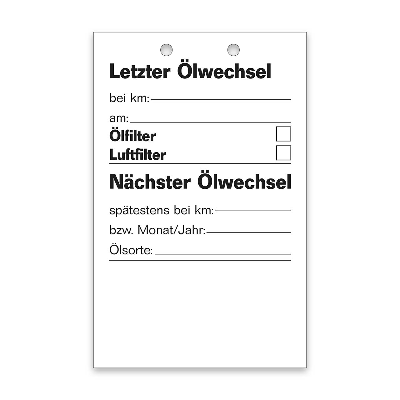 Ölwechsel-Anhänger, Größe 54 x 85 mm, ohne Firmeneindruck | Service