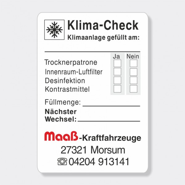 Service-Aufkleber aus PVC-Folie, Größe: 45 x 65 mm, Motiv "Klima-Check"
