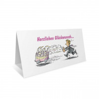 Geburtstags-Klappkarte, Motiv Fahrende Torte Geburtstags-Klappkarte, Motiv Fahrende Torte