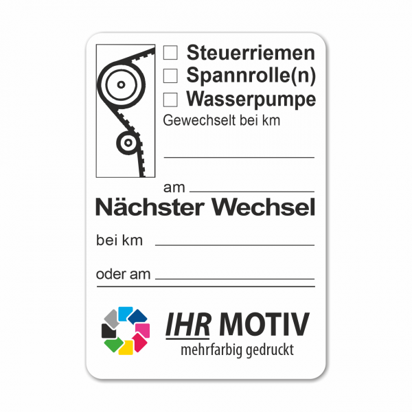 Service-Aufkleber aus PVC-Folie, Größe: 45 x 65 mm, Motiv "Steuerriemen / Spannrolle / Wasserpumpe"