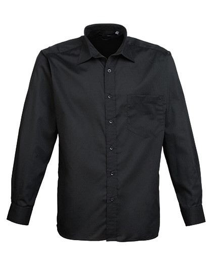 Men's Poplin Long Sleeve Shirt individuell bestickt Black