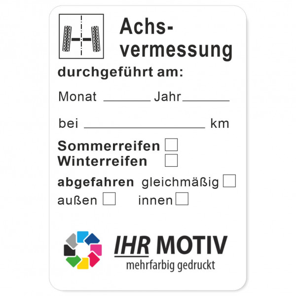 Service-Aufkleber aus PVC-Folie, Größe: 45 x 65 mm, Motiv Achsvermessung