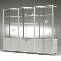 Glasvitrine mit Unterschrank, 3 x 2 Türen, 3 x 3 Fachböden Glasvitrine mit Unterschrank, 3 x 2 Türen, 3 x 3 Fachböden