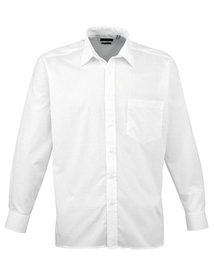 Men's Poplin Long Sleeve Shirt individuell bestickt White