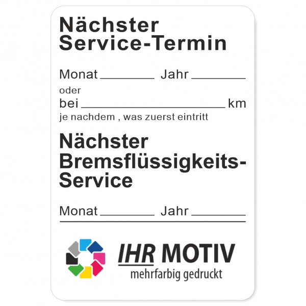 Service-Aufkleber aus PVC-Folie, Größe: 45 x 65 mm, Motiv Service / Bremsflüssigkeit