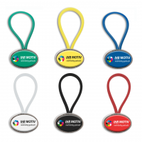 Schlüsselanhänger Doming aus Metall, mit farbigem Silikonband, oval Schlüsselanhänger Doming aus Metall, mit farbigem Silikonband, oval