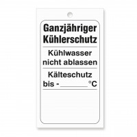 Kühlwasser-Anhänger, Größe 50 x 90 mm, ohne Firmeneindruck Kühlwasser-Anhänger, Größe 50 x 90 mm, ohne Firmeneindruck