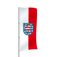 Thüringen mit Wappen Hochformatfahne Thüringen mit Wappen Hochformatfahne