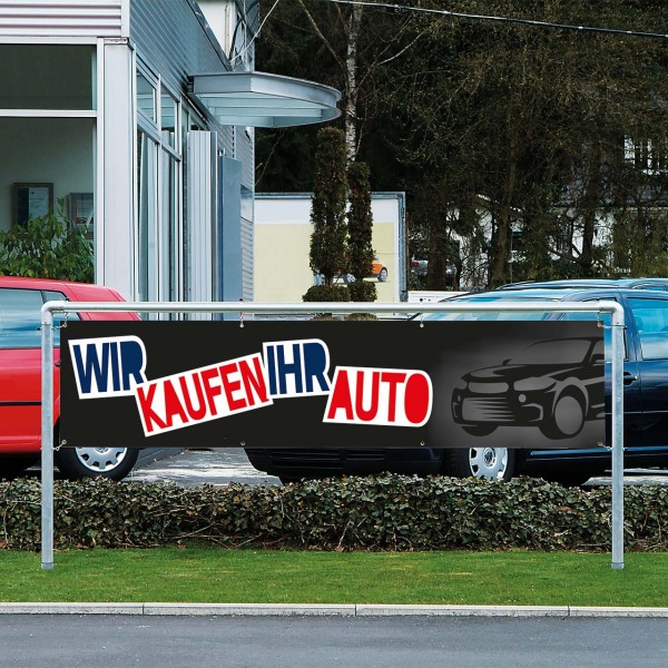 Werbebanner Wir kaufen Ihr Auto, 300 x 70 cm, Design schwarz