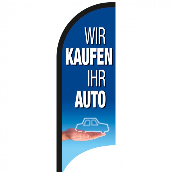 Beachflagge "Wir kaufen Ihr Auto", 70 x 205 cm, Design blau