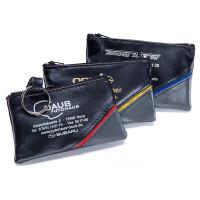 Schlüsseltasche aus Kunstleder, mit grauer Ecke und Farbstreifen Schlüsseltasche aus Kunstleder, mit grauer Ecke und Farbstreifen