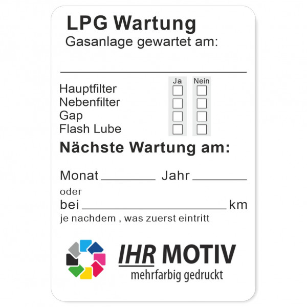 Service-Aufkleber aus PVC-Folie, Größe: 45 x 65 mm, Motiv LPG Wartung