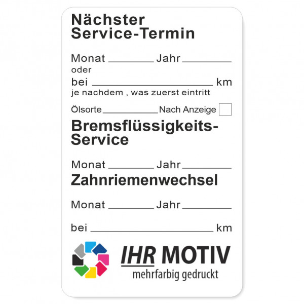 Service-Aufkleber aus PVC-Folie, Größe: 50 x 80 mm, Motiv Service / Bremsflüssigkeit / Zahnriemen