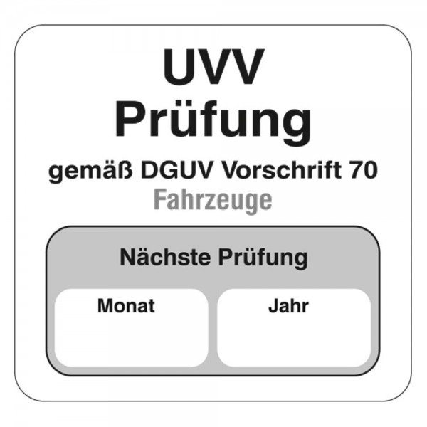 UVV Aufkleber aus PVC, ohne Firmeneindruck, Größe 38 x 40 mm