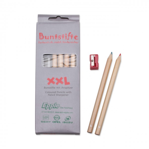 Buntstifte Set XXL, Ø 1,0,cm, lang, mit 6 Buntstiften und Spitzer