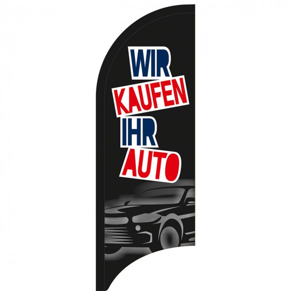 Beachflagge "Wir kaufen Ihr Auto", 70 x 205 cm, Design schwarz