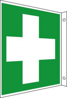 Rettungs-Fahnenschild Erste Hilfe Fahnenschild Aluminium, nachleuchtend15 x 15 cm Rettungs-Fahnenschild Erste Hilfe Fahnenschild Aluminium, nachleuchtend15 x 15 cm