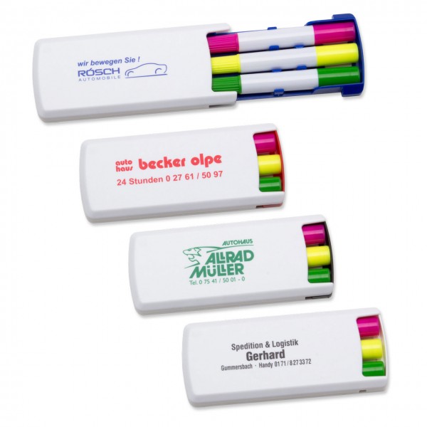 Textmarker Set "Gel" mit 3 Farben in farbigem Kunststoffschuber
