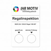 Grundplakette DGUV Vorschrift 108-007, Regalinspektion (BGR 234) Grundplakette DGUV Vorschrift 108-007, Regalinspektion (BGR 234)