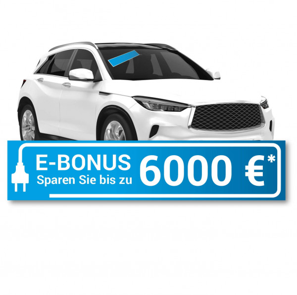 Scheibenaufkleber 650 x 140 mm Thema: Elektromobilität Motiv: E-Bonus