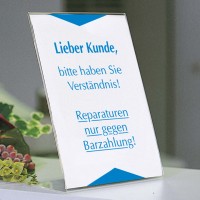 Thekenaufsteller DIN A 4 mit Kartonschild Barzahlung Thekenaufsteller DIN A 4 mit Kartonschild Barzahlung