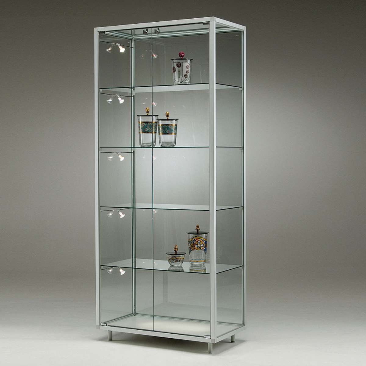 Glasvitrine Mit LED-Beleuchtung - 2-türig, Schwarz, 160cm Hoch