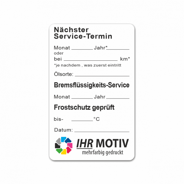 Service-Aufkleber aus PVC-Folie, Größe: 50 x 80 mm, Motiv "Service / Bremsflüssigkeit / Frostschutz"