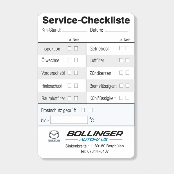 Service-Checkliste aus PVC-Folie, selbstklebend, Größe: 60 x 90 mm, Motiv 63