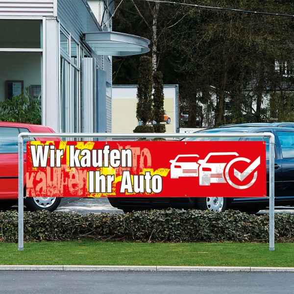 Werbebanner Wir kaufen Ihr Auto, 300 x 70 cm, Design rot