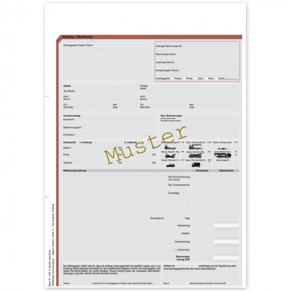 Abschleppauftrag / Rechnung für freie Abschlepp-Unternehmen. DIN A4