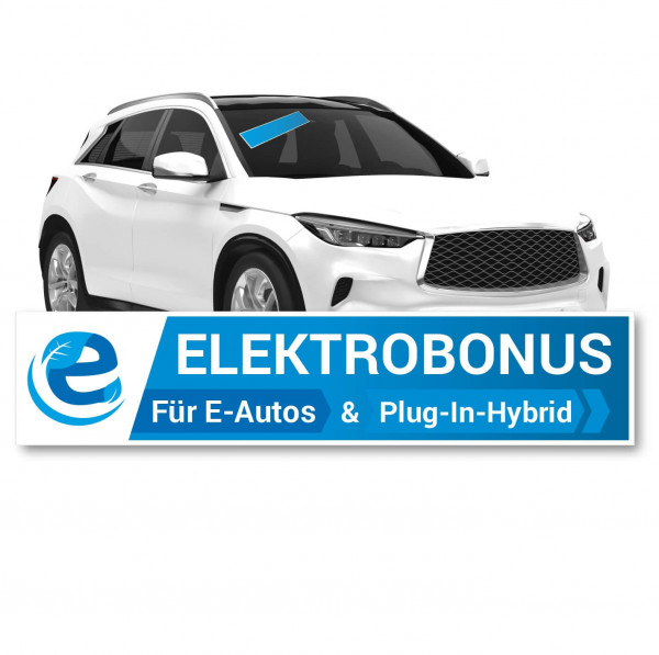 Scheibenaufkleber 650 x 140 mm Thema: Elektromobilität Motiv: Elektrobonus