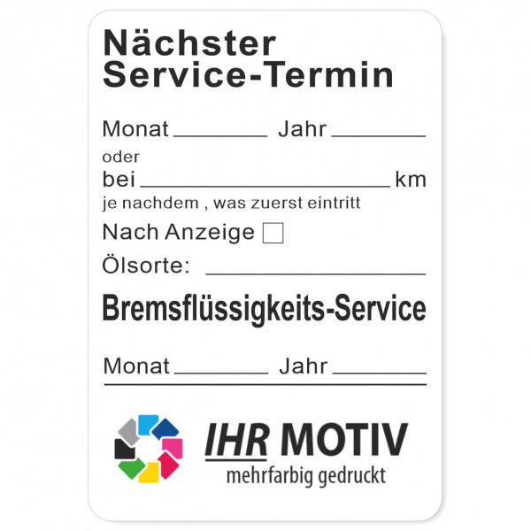 Service-Aufkleber aus PVC-Folie, Größe: 45 x 65 mm, Motiv Service / Bremsflüssigkeit / Anzeige / Öl