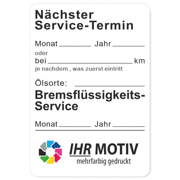 Service-Aufkleber aus PVC-Folie, Größe: 45 x 65 mm, Motiv Service / Bremsflüssigkeit / Ölsorte