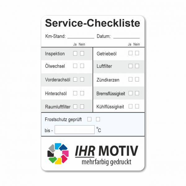 Service-Checkliste aus PVC-Folie, selbstklebend, Größe: 60 x 90 mm, Motiv 63