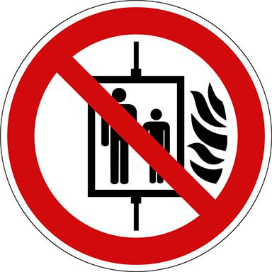 Verbotsschild Aufzug im Brandfall nicht benutzen PVC-Folie, nachleuchtend10 cm
