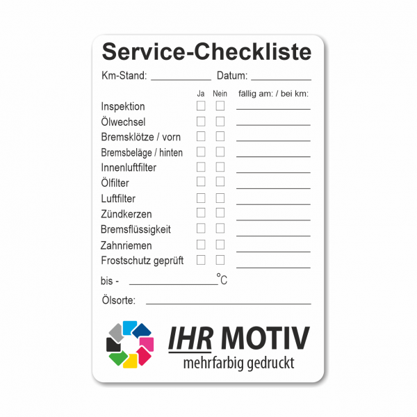 Service-Checkliste aus PVC-Folie, selbstklebend, Größe: 60 x 90 mm, Motiv 61