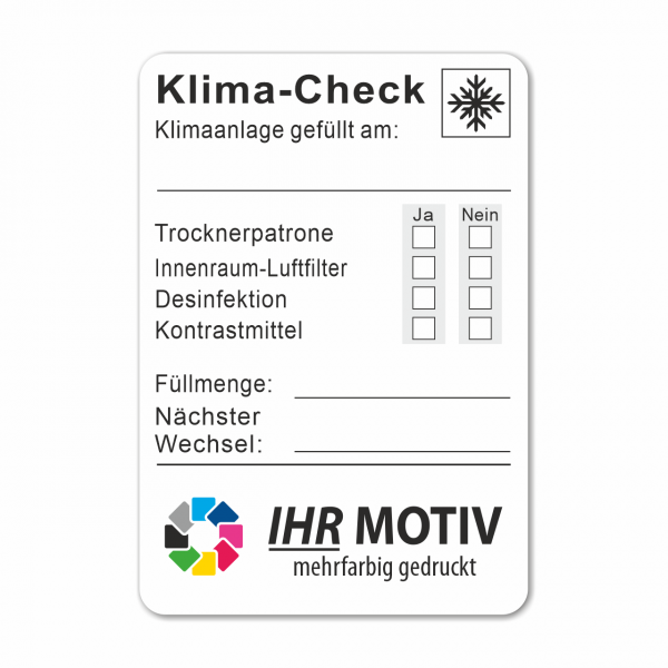 Service-Aufkleber aus PVC-Folie, Größe: 45 x 65 mm, Motiv "Klima-Check"