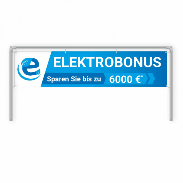 Werbebanner 300 x 70 cm Thema: Elektromobilität Motiv: Elektrobonus