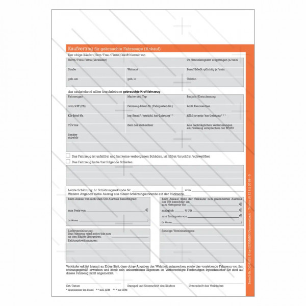 Kaufvertrag für Gebrauchtwagen (Ankauf)