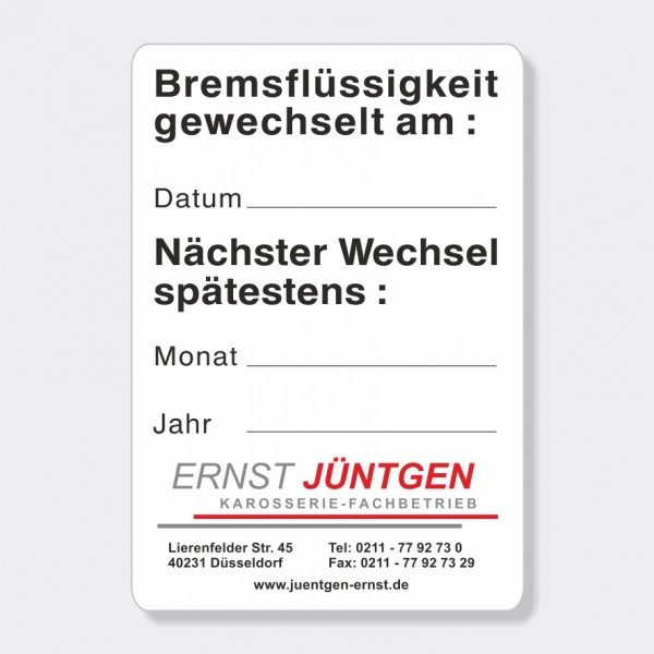 Service-Aufkleber aus PVC-Folie, Größe: 45 x 65 mm, Motiv "Bremsflüssigkeit / Nächster Wechsel)