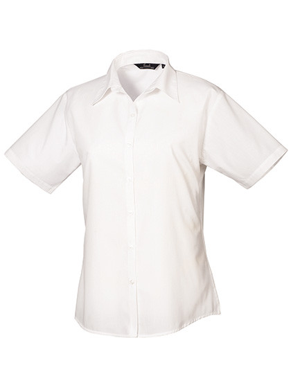 Women's Poplin Short Sleeve Blouse individuell bestickt White