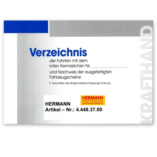 Aufzeichnungsbuch für Fahrten mit "roten Kennzeichen"