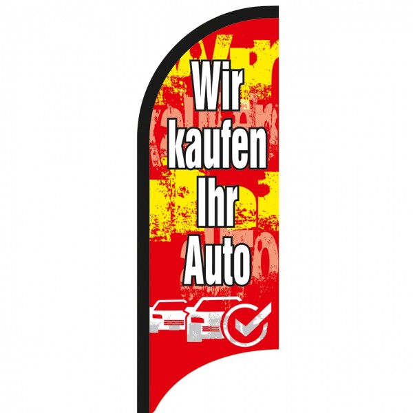 Beachflagge "Wir kaufen Ihr Auto", 70 x 205 cm, Design rot